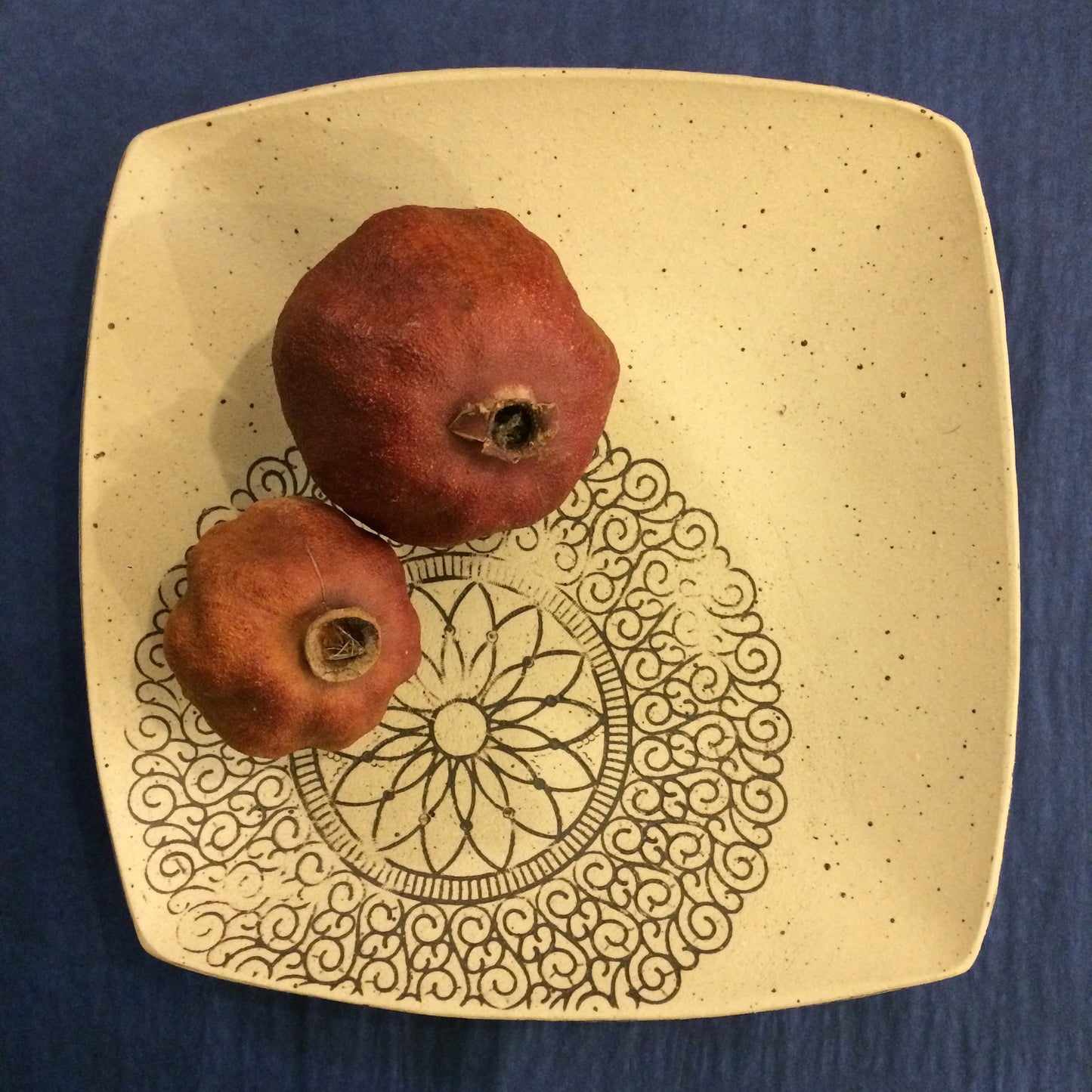 Handmade Square Stoneware Platter detail