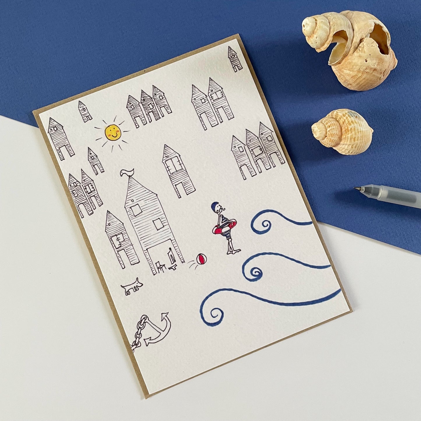 'Oh I do like to be beside the sea!' Greetings Card by Olivia Abdallaoui