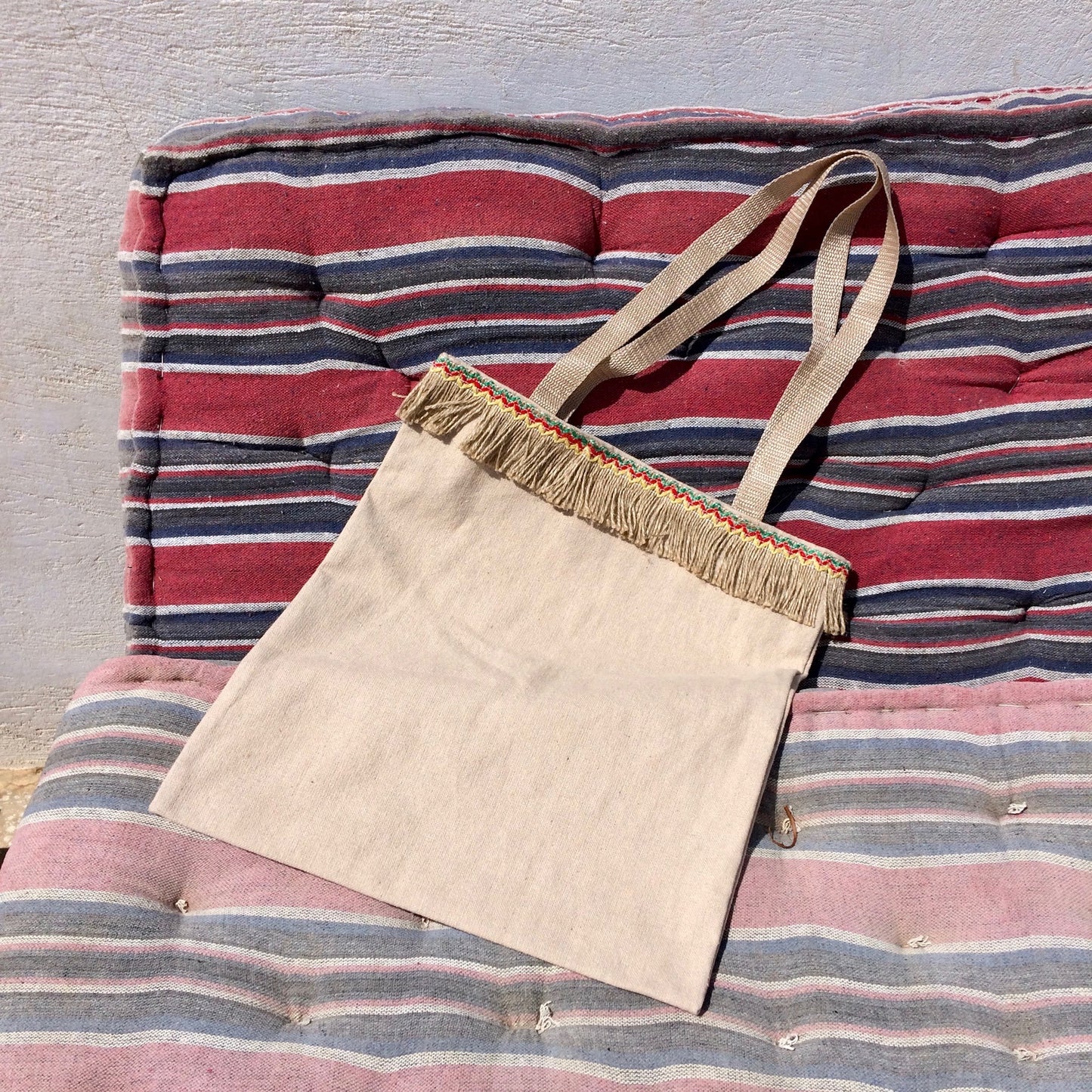 Natural Canvas Tote Bag with Fringe 2