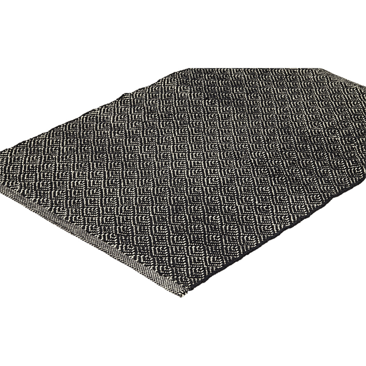 Black and White Fan Pattern Recycled Cotton Rug at an angle