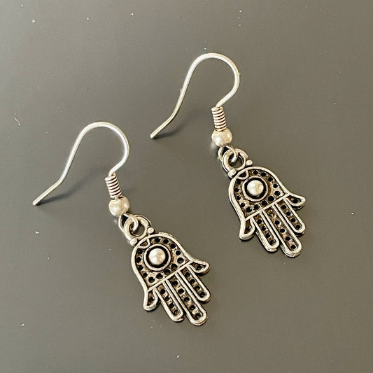 Hand of Fatima Small Drop Earrings with Ball Detail