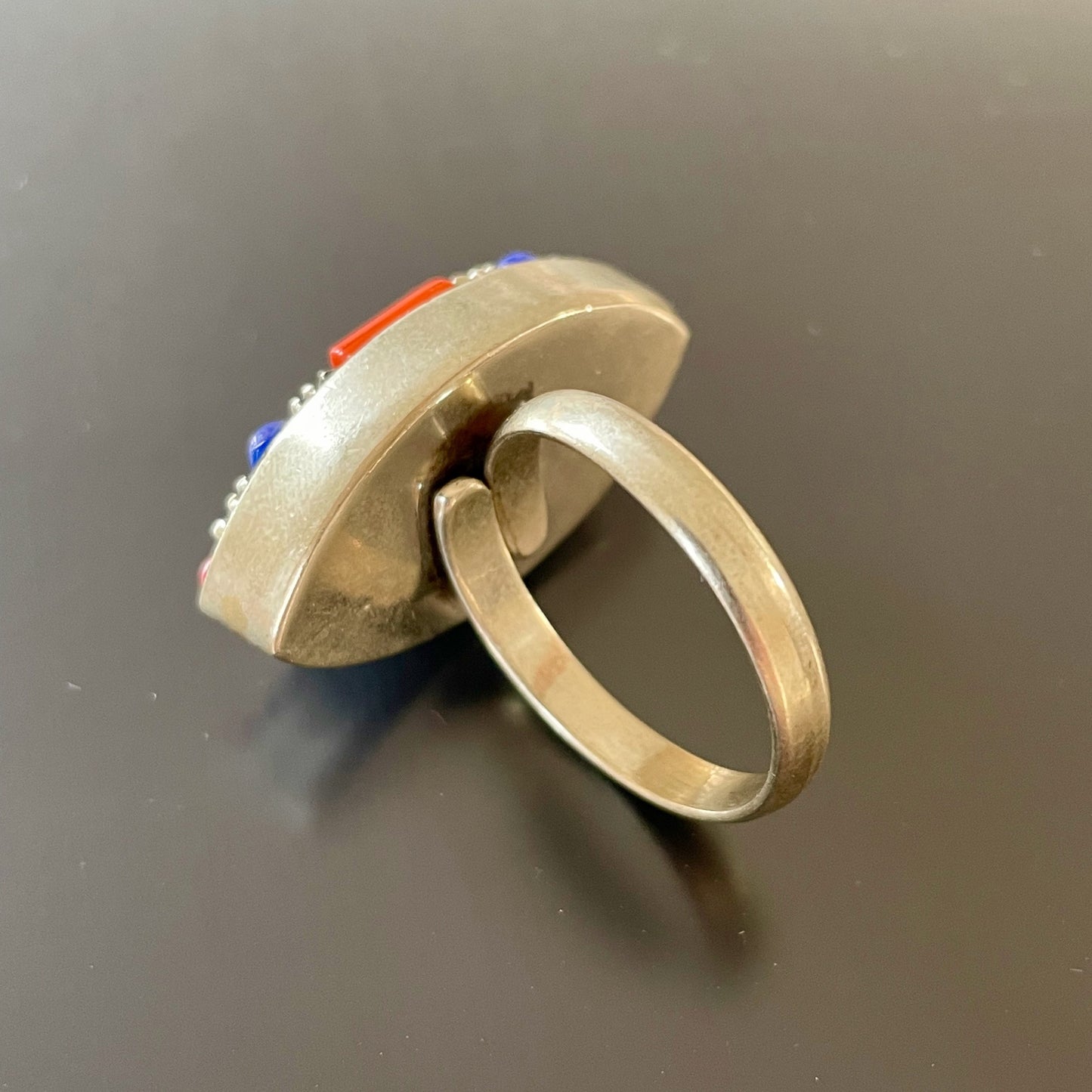 Berber Shield Ring with Red & Blue Stones