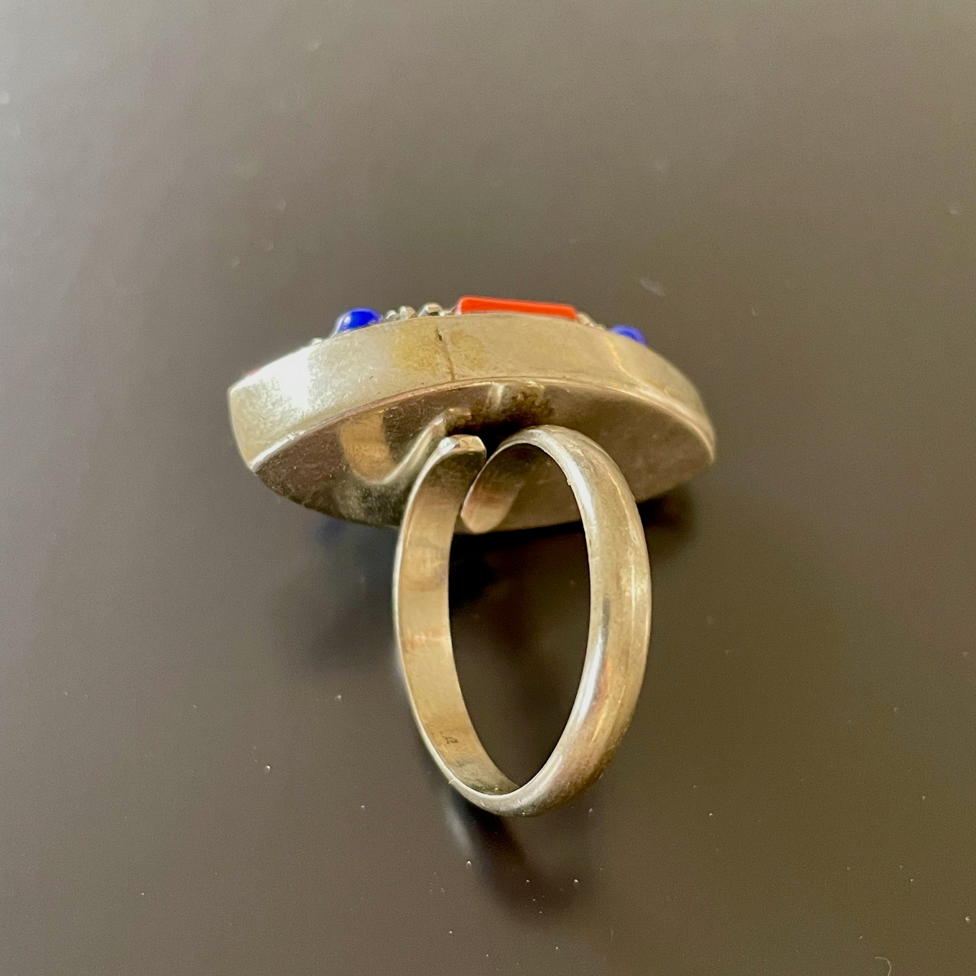 Berber Shield Ring with Red & Blue Stones back