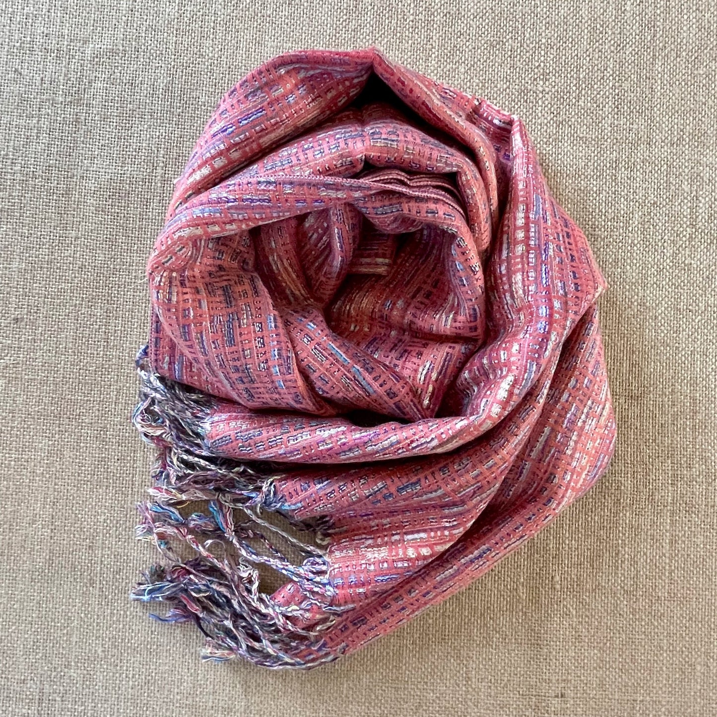 Woven Moroccan Pashmina Scarf in Salmon Pink