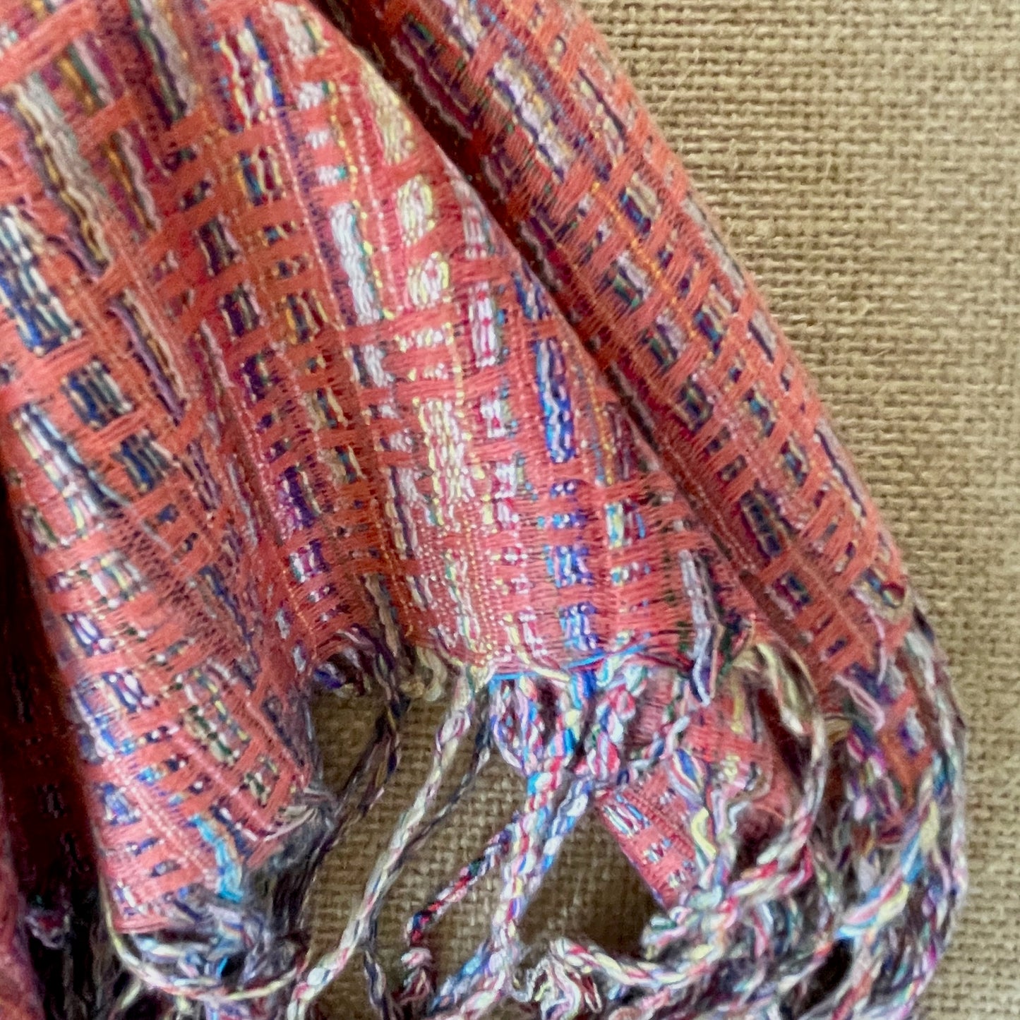 Woven Moroccan Pashmina Scarf in Salmon Pink detail