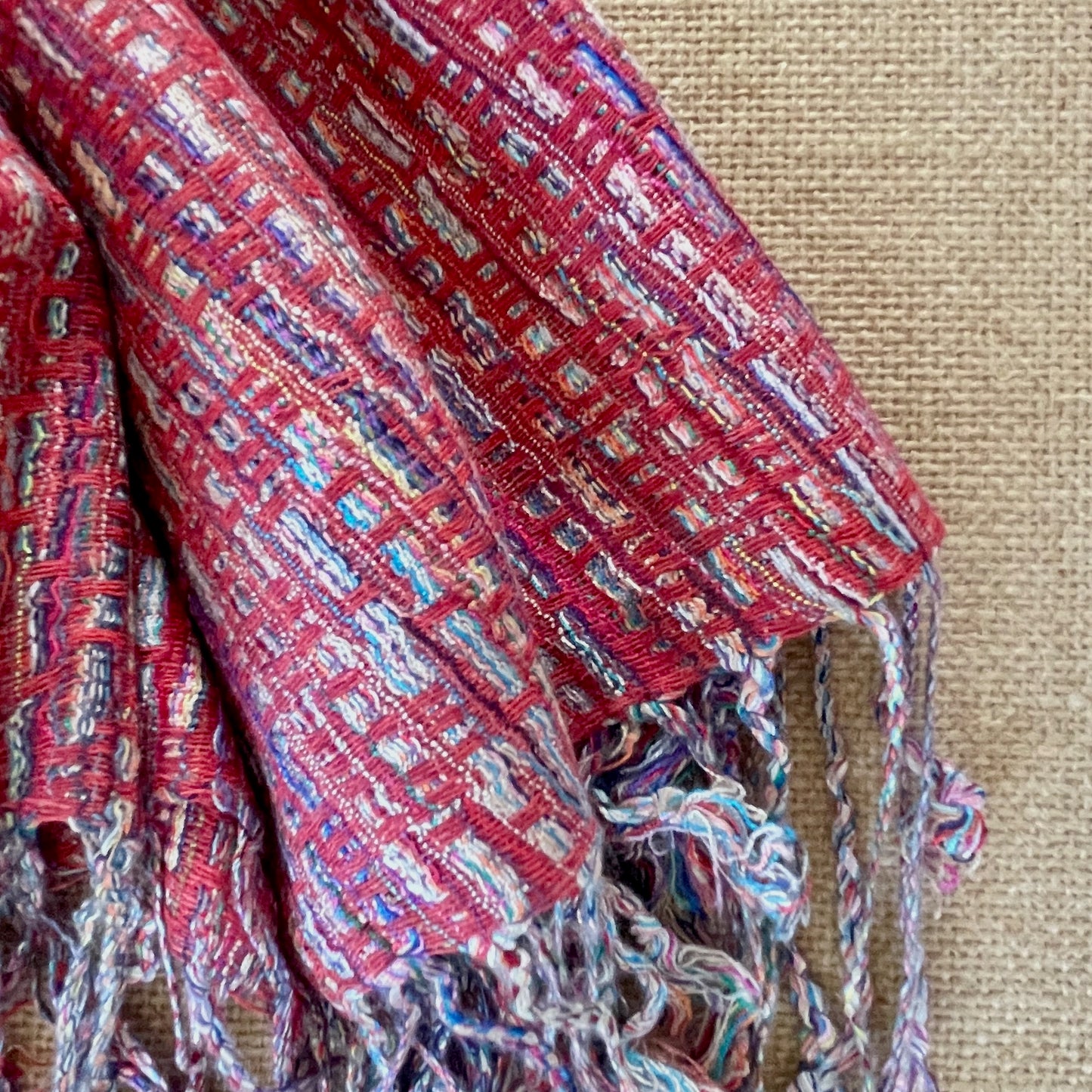 Woven Moroccan Pashmina Scarf in Red detail