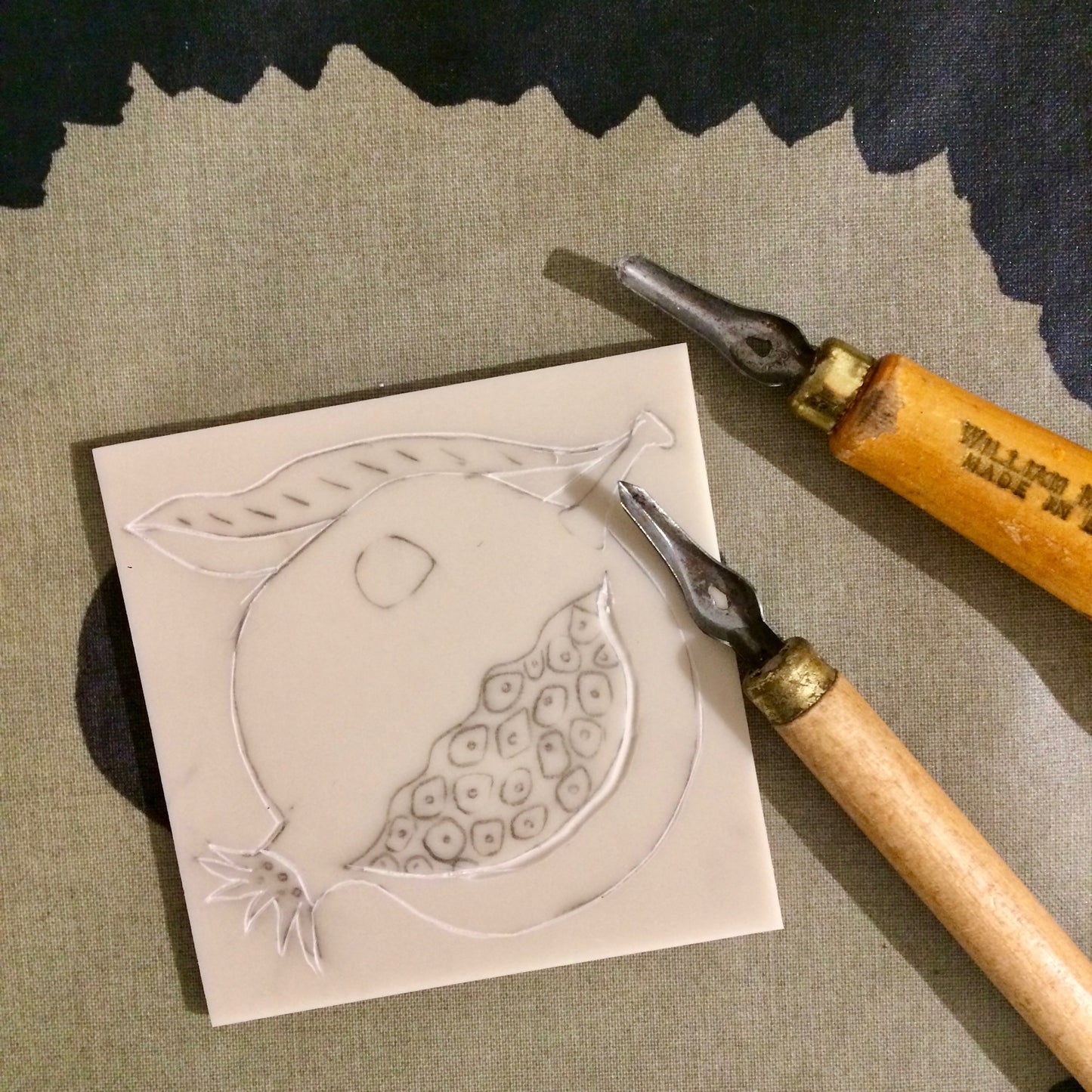 Linocut process by Olivia Bishop
