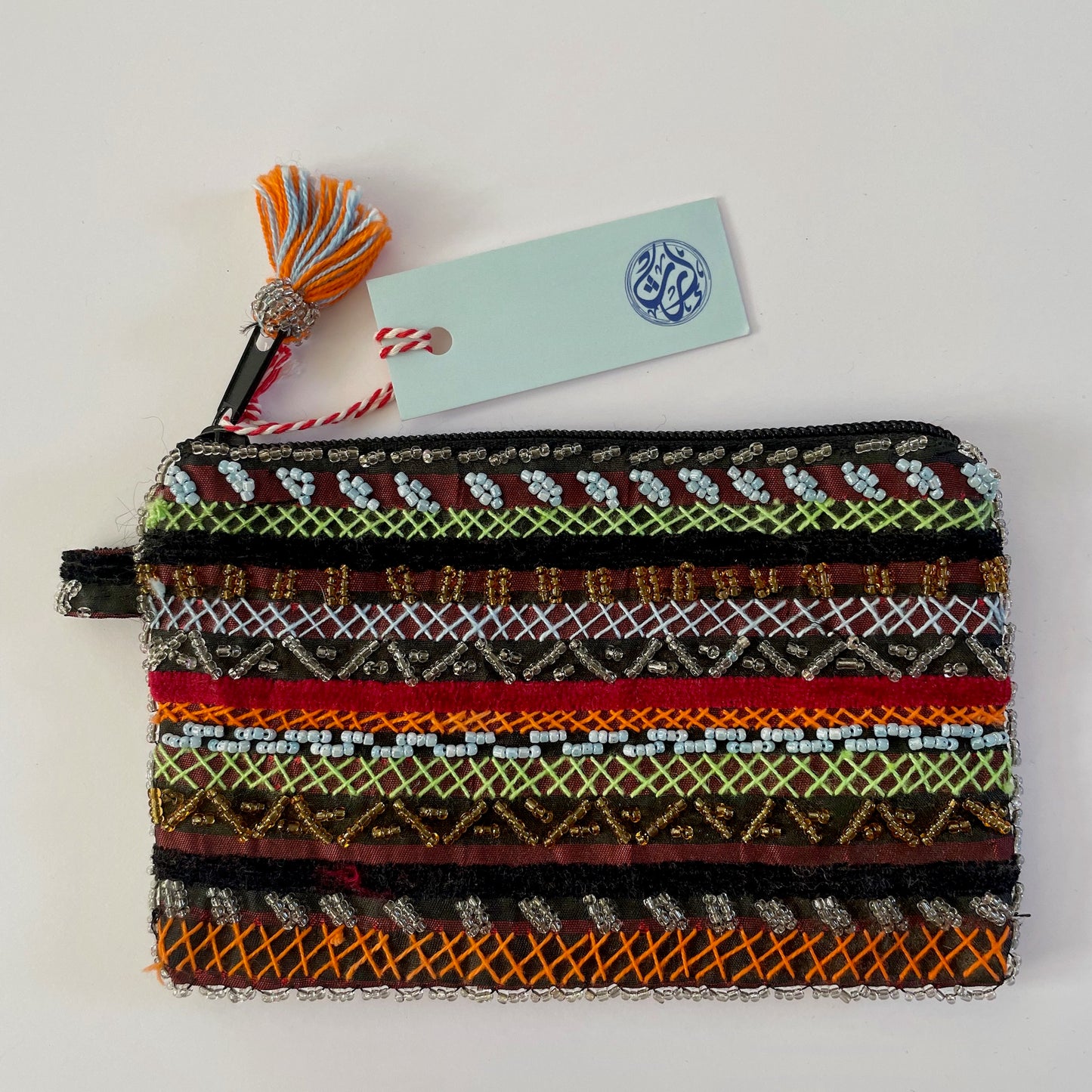Dark brown striped Medium Bedouin Beaded Purses