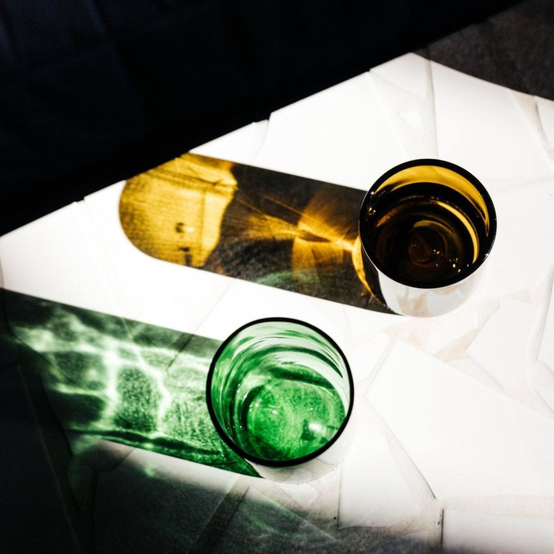 Set of Tall Green Upcycled Drinking Glasses detail