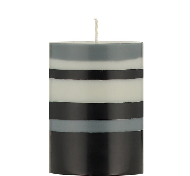 Eco Pillar Candle in Gull, Gunmetal and Jet Stripes