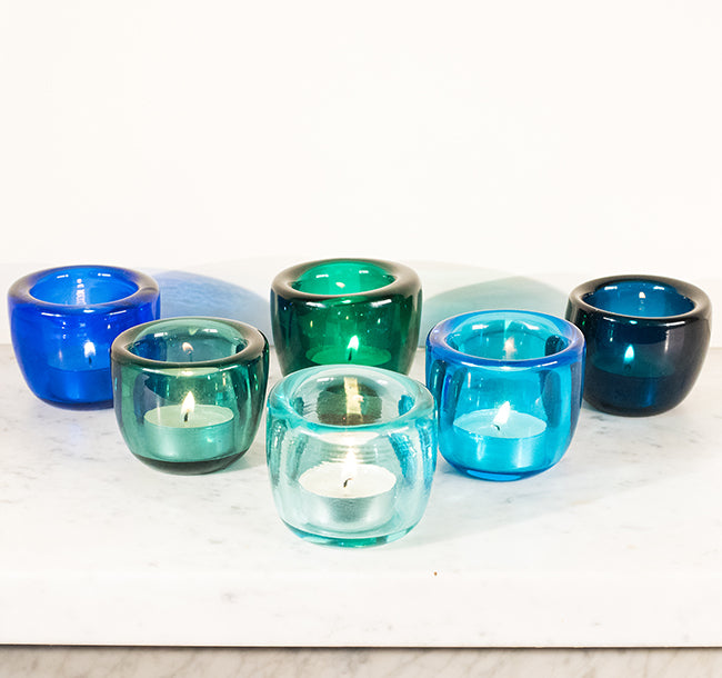 Mineral Blue Handblown Glass Tealight Holder