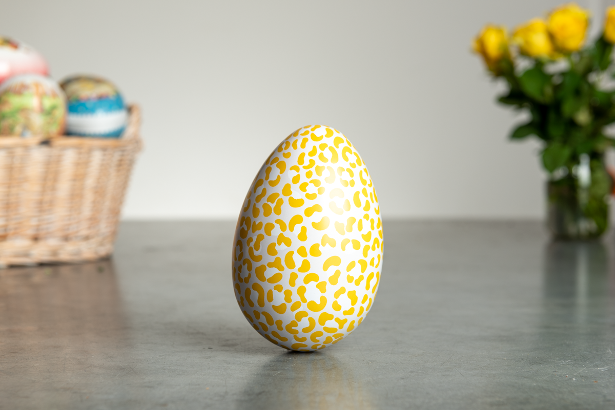 Leo Reusable Painted Tin Easter Egg still life