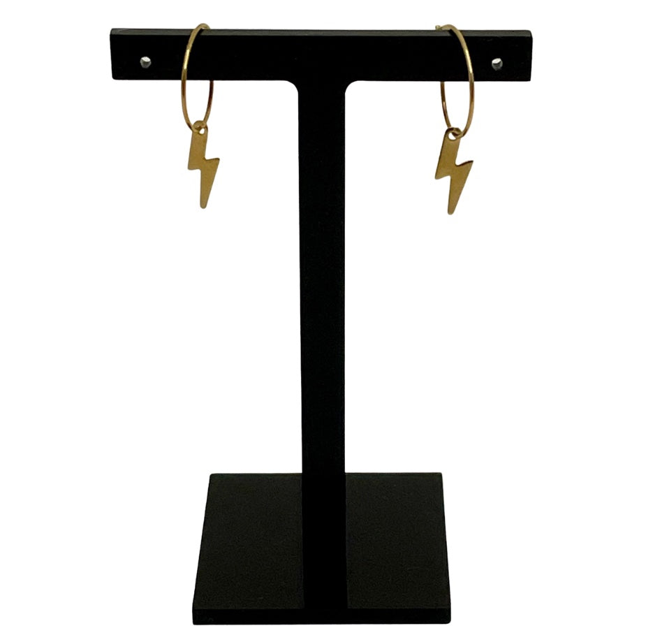 Irth Small Brass Hoops with lightning bolt charms