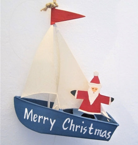 Sailing Santa Painted Tin Hanging Decoration