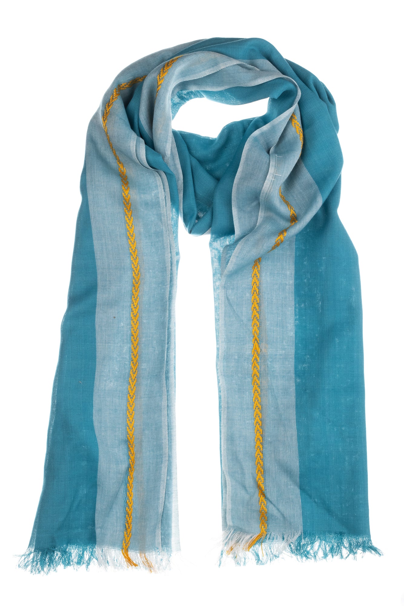 Aquamarine Scarf with Yellow Stripe