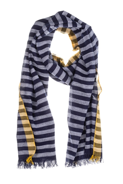 Indigo & Mustard Yellow Striped Cotton Scarf