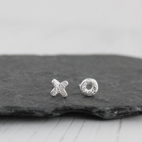 Silver Mismatch Mini Hug and Kiss Studs by Lucy Kemp