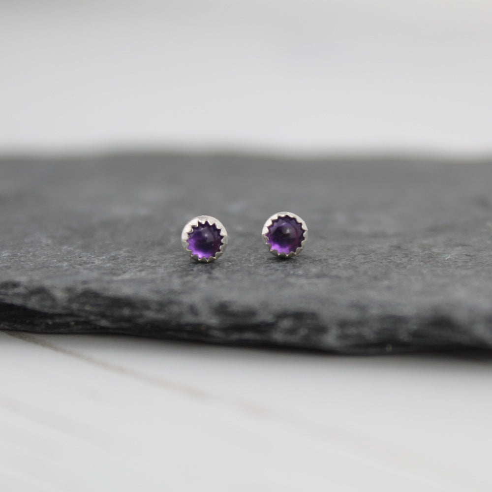 Handmade Sterling Silver & Semi-Precious amethyst Stone Mini Studs