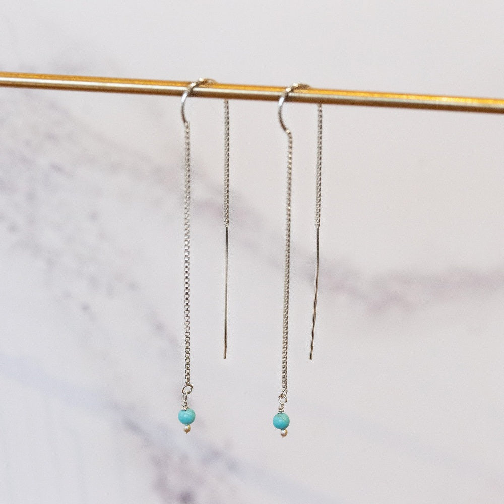 Sterling Silver Threader Earrings with Turquoise Bead