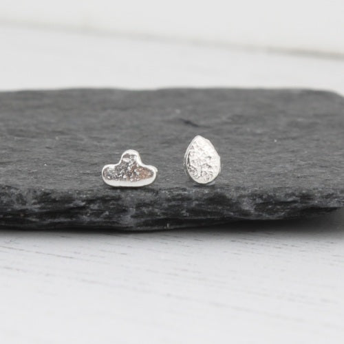 Sterling Silver Mismatch Cloud & Raindrop Mini Studs