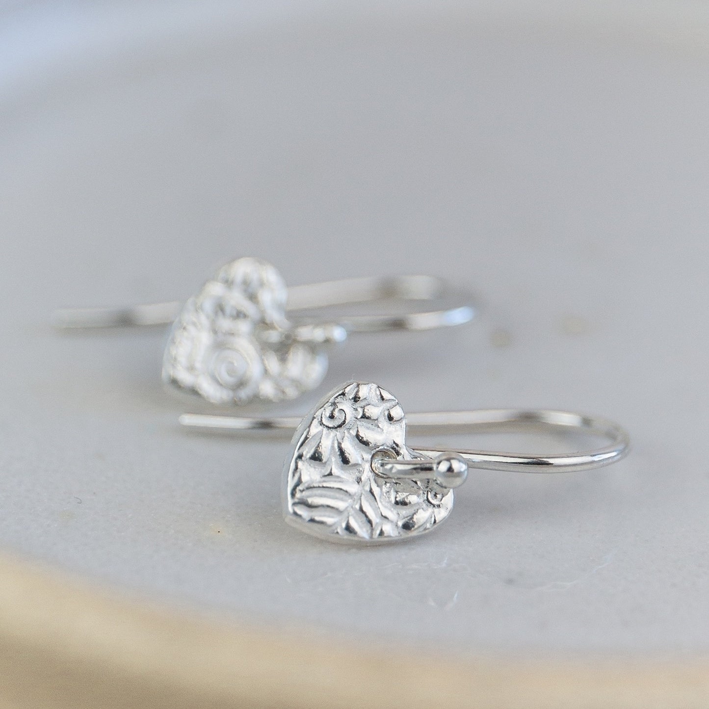 Sterling Silver Mini Textured Heart Earrings by Lucy kemp 2
