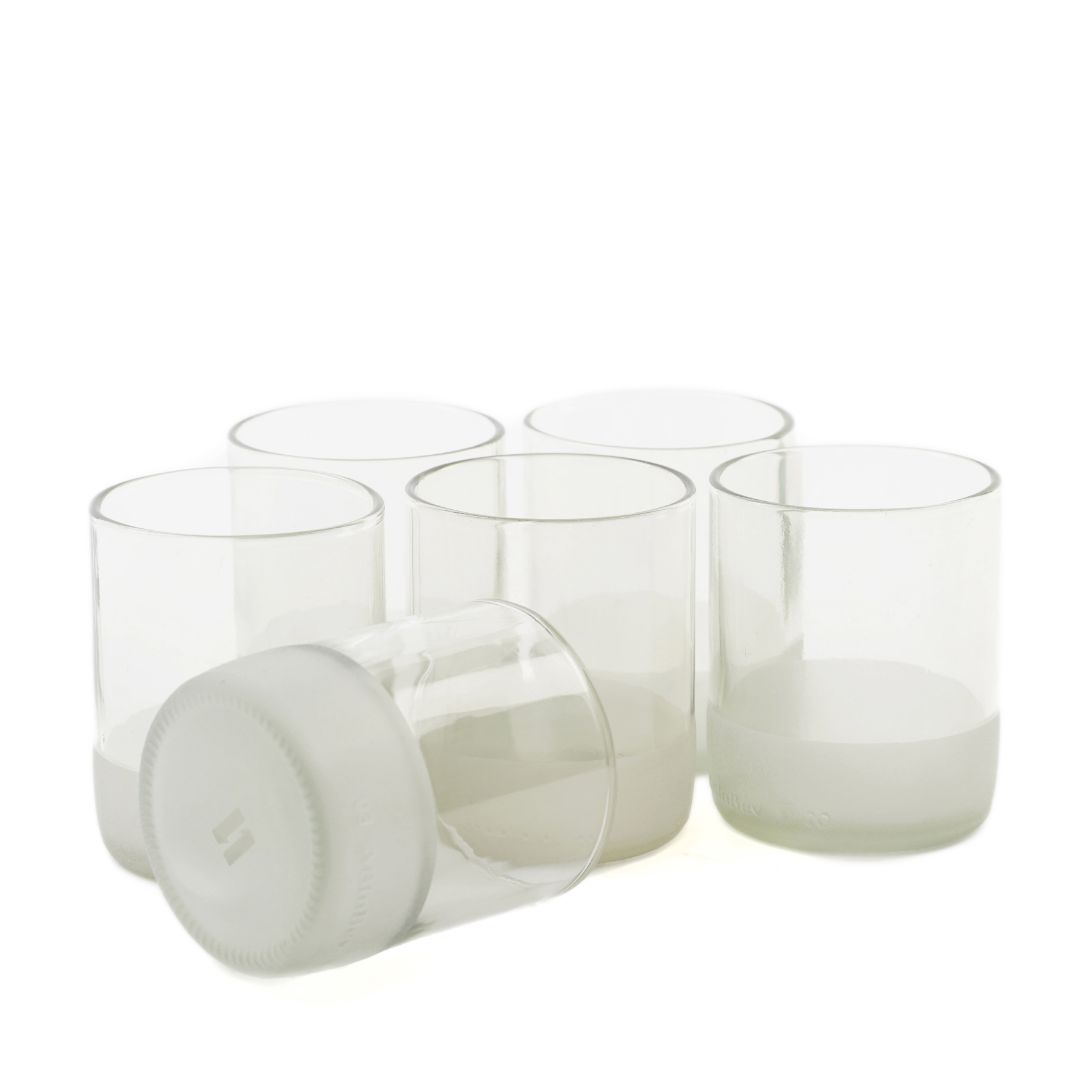 Set of Short Upcycled Clear Glass Drinking Glasses