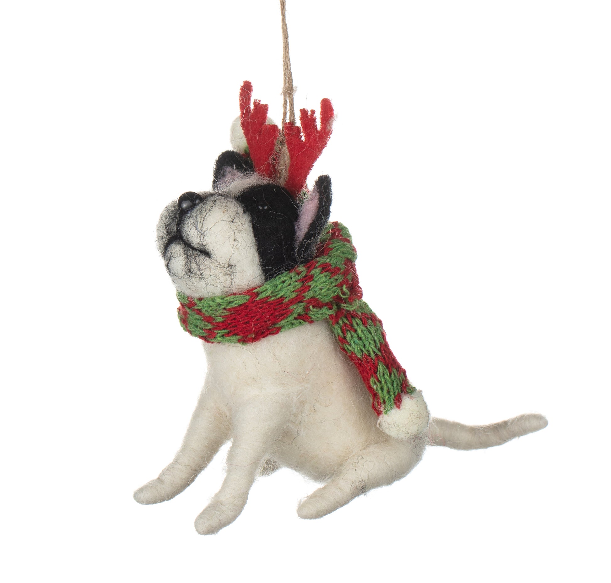 Felt Frenchie Dog in Antlers Hanging Decoration