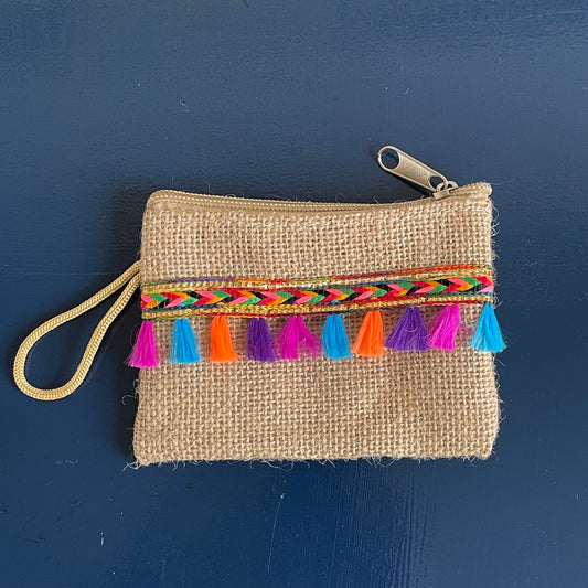 Small Tasselled Hessian Purse