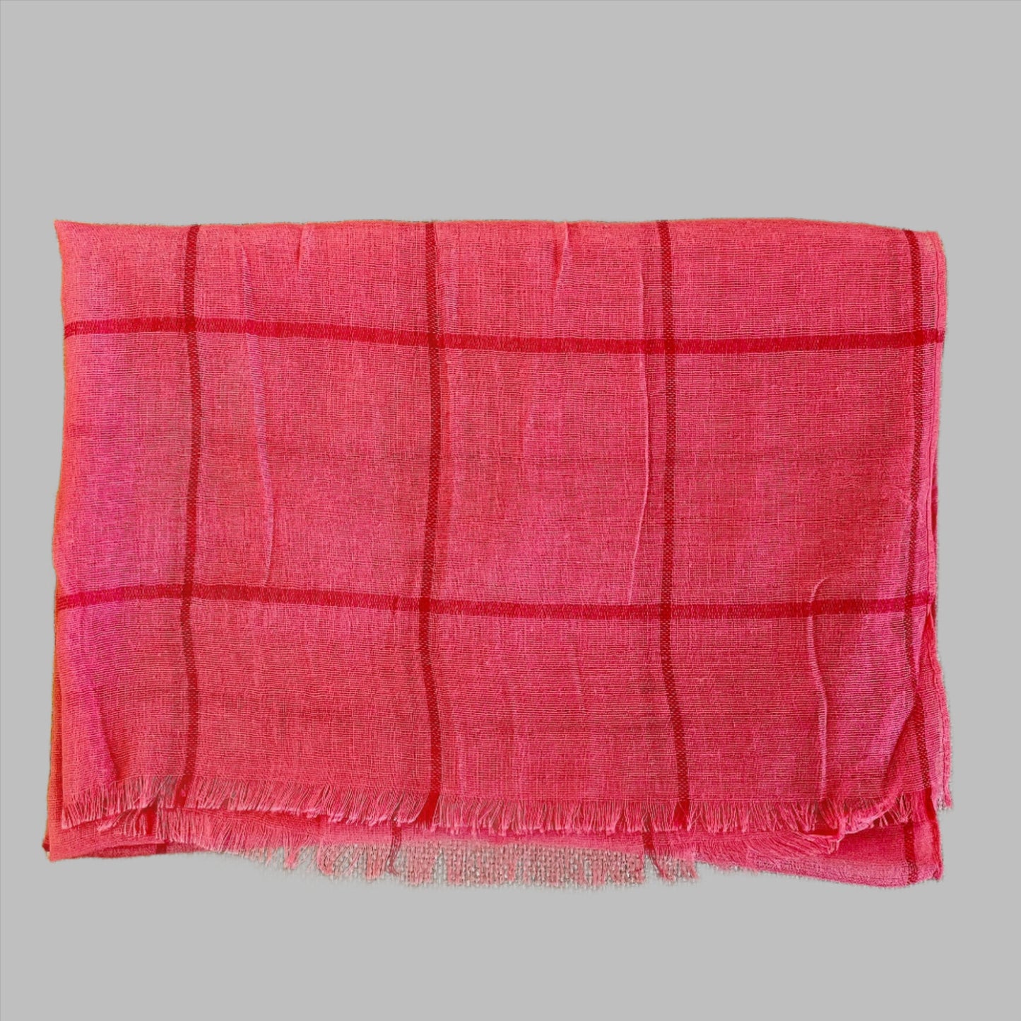 Lightweight Cactus Silk Check Pattern Scarf in Pink folded