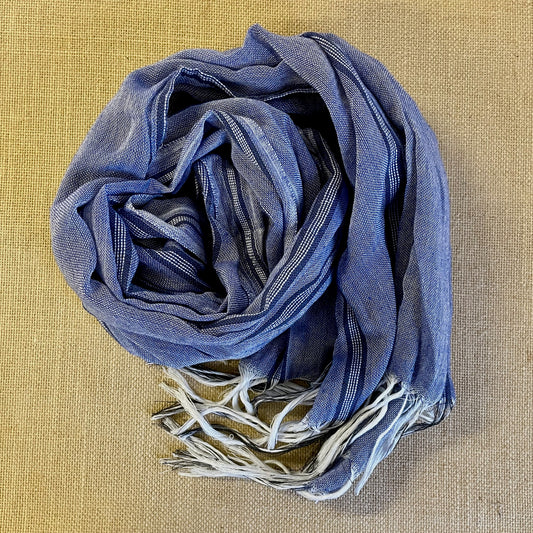 Handwoven Long Blue Striped Cactus Silk Scarf
