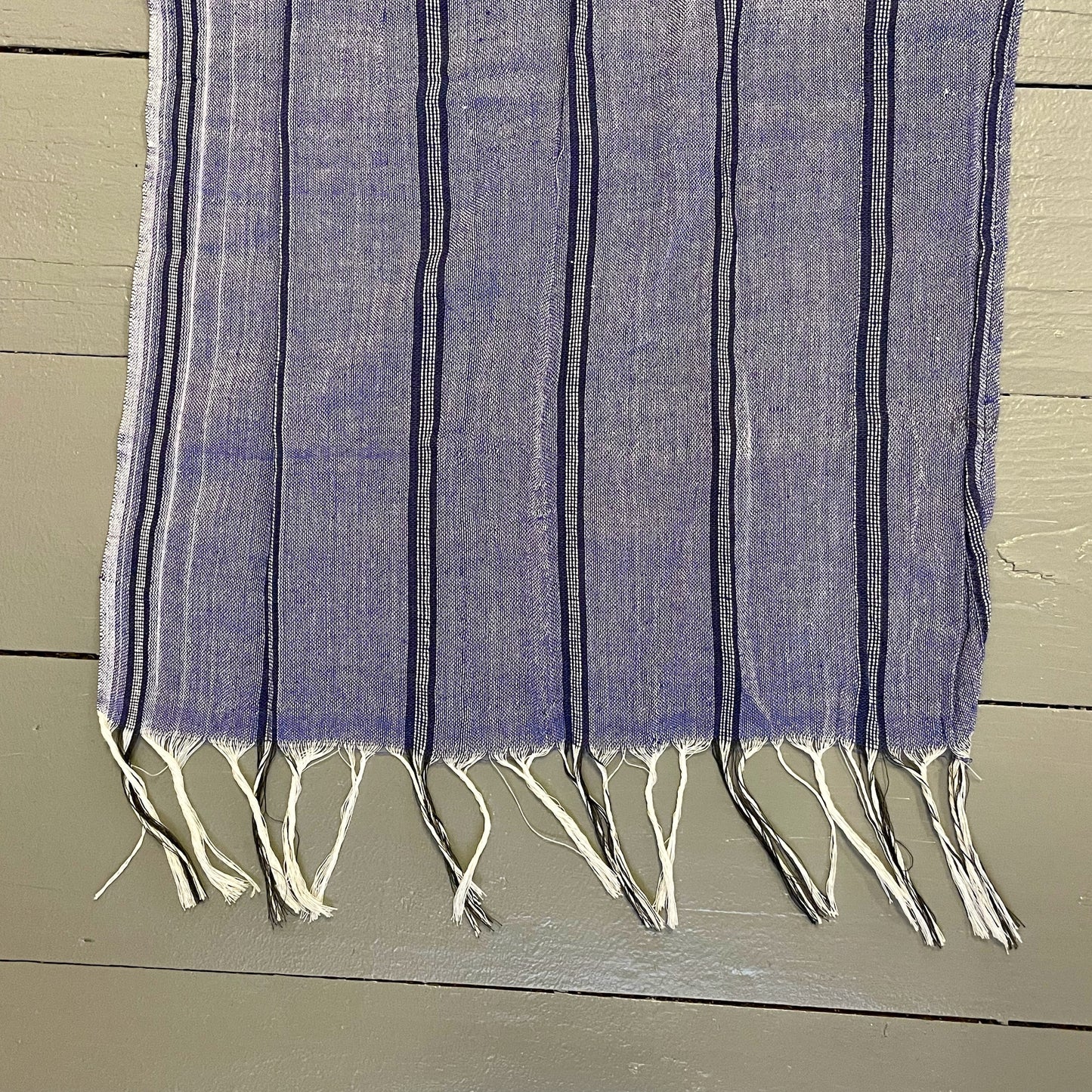 Handwoven Long Blue Striped Cactus Silk Scarf detail