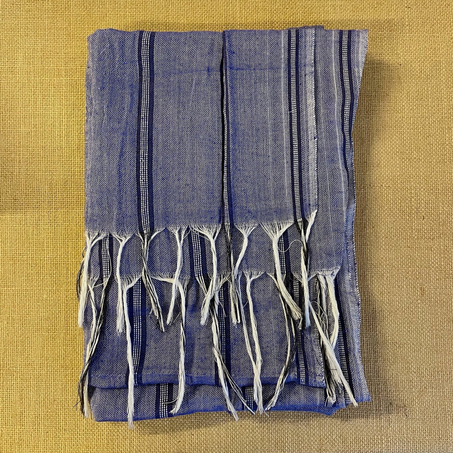 Handwoven Long Blue Striped Cactus Silk Scarf folded