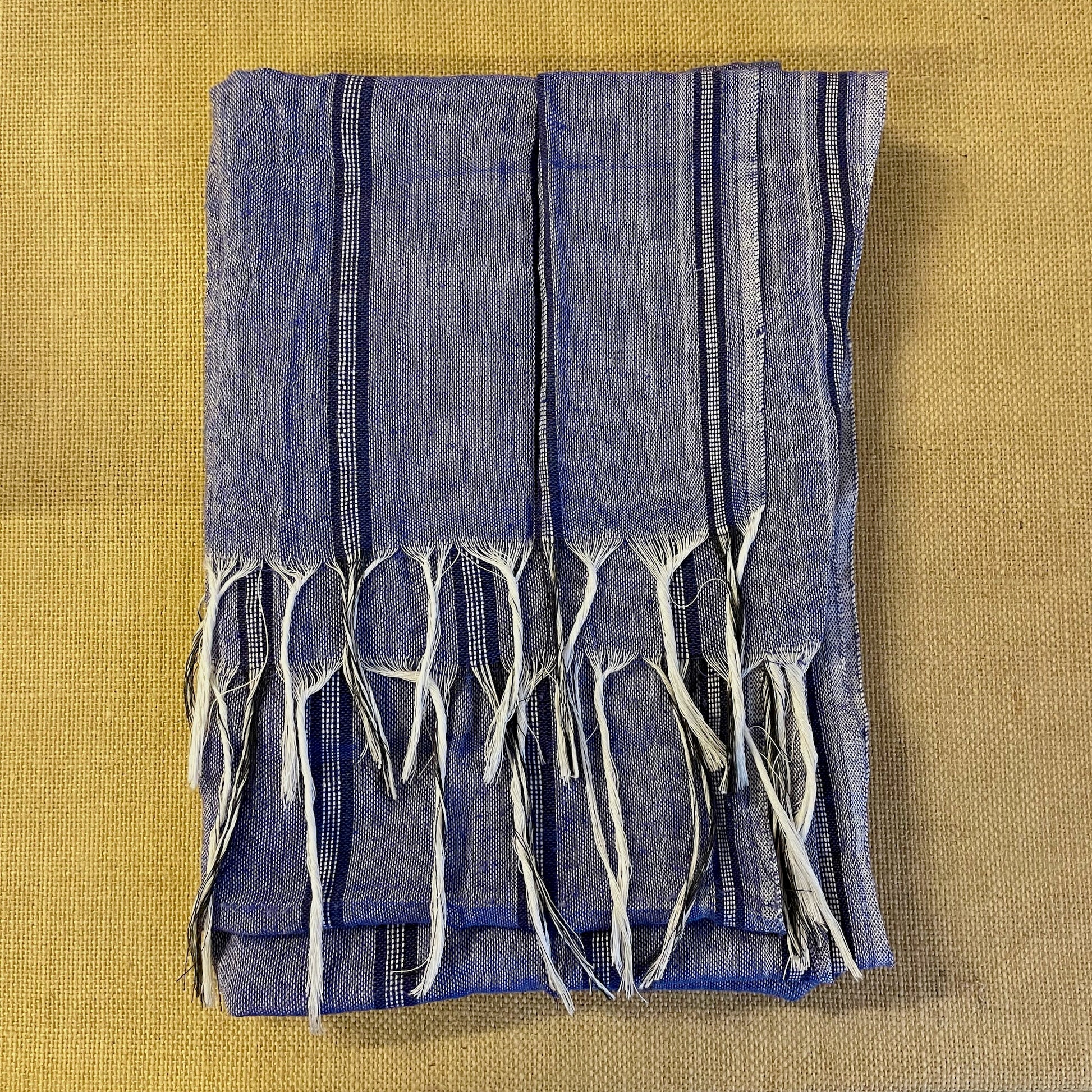Handwoven Long Blue Striped Cactus Silk Scarf folded