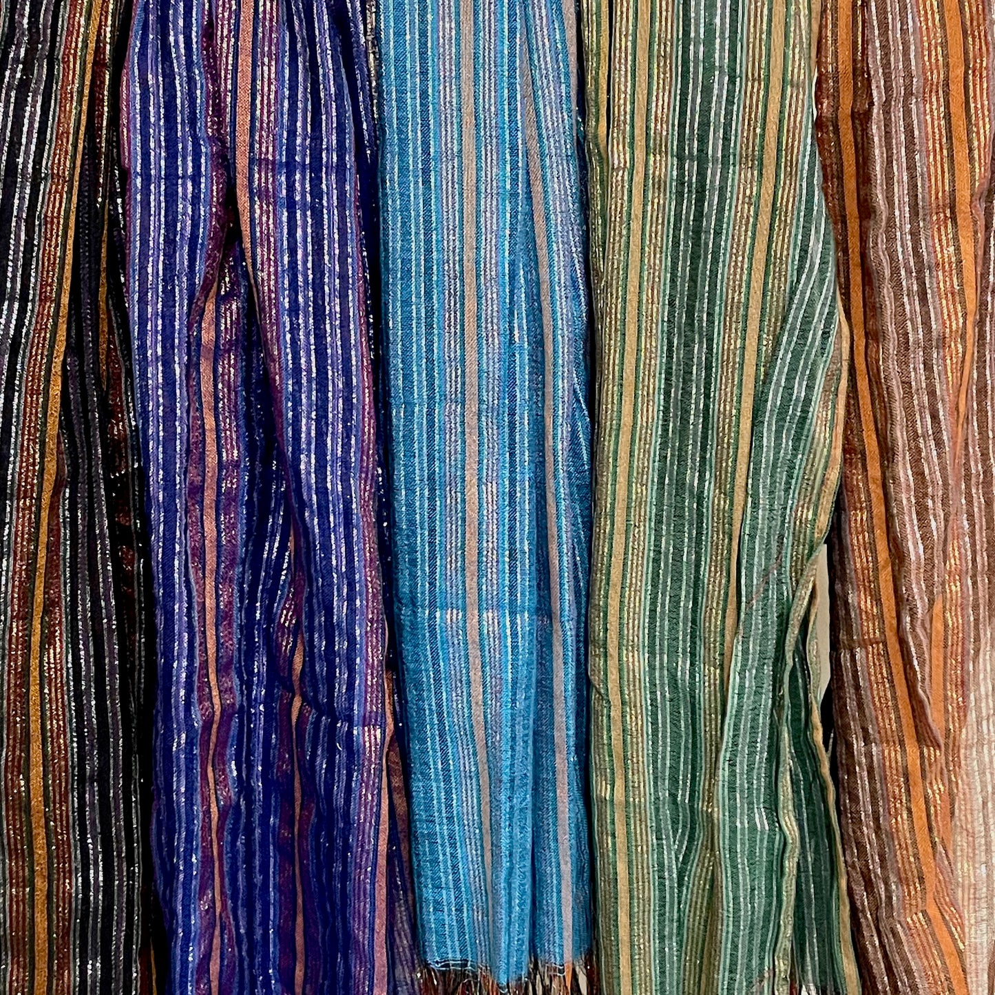 Handwoven Long Striped Metallic Thread Cactus Silk Scarves detail
