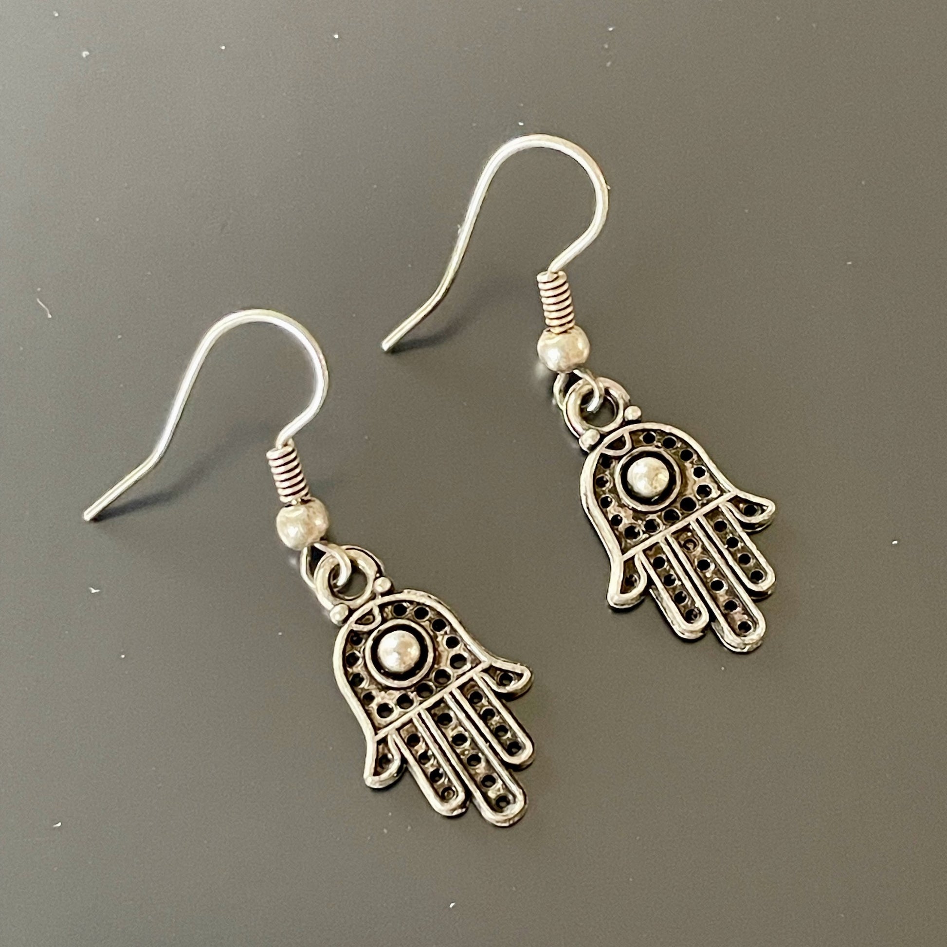 Hand of Fatima Small Drop Earrings with Ball Detail