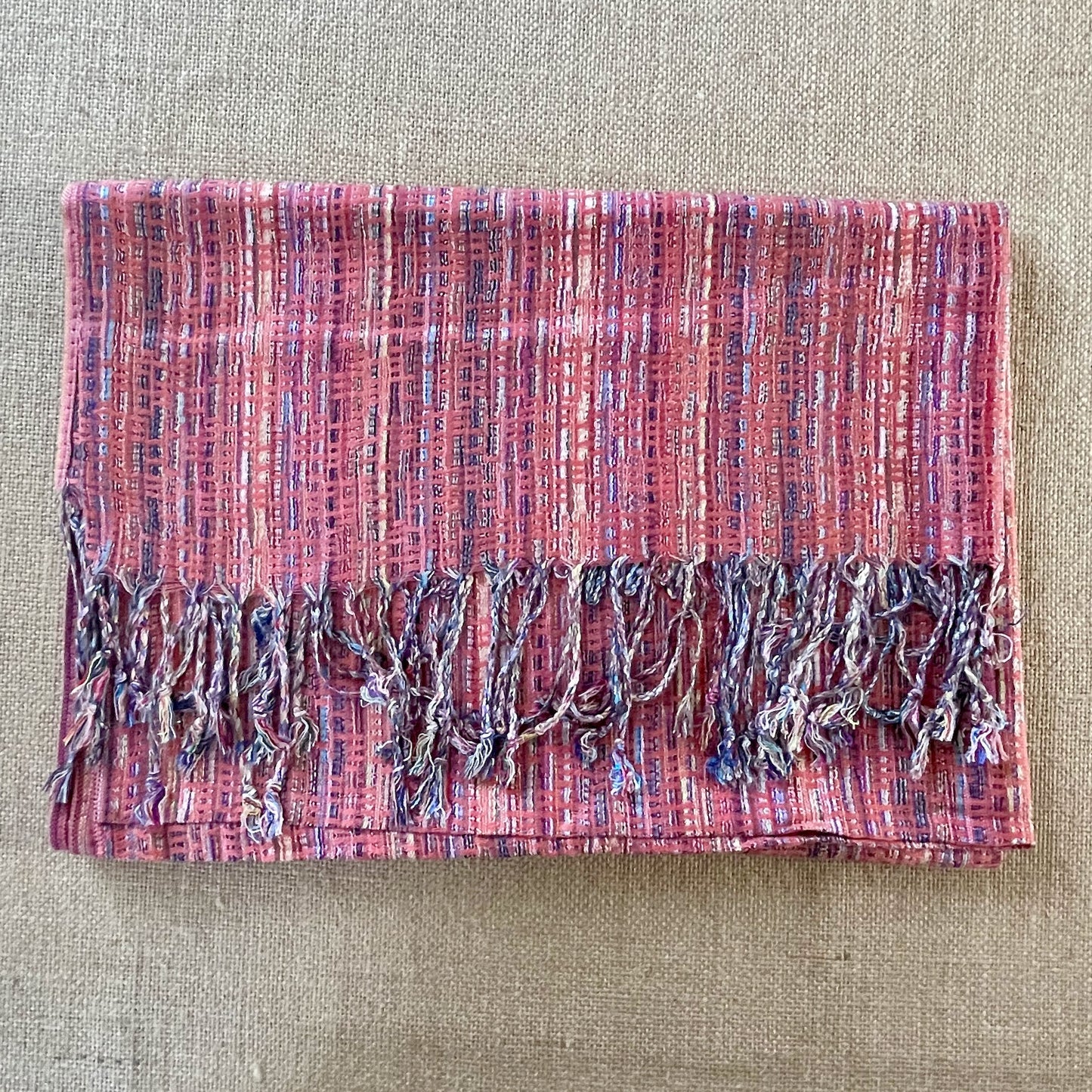 Woven Moroccan Pashmina Scarf in Salmon Pink folded