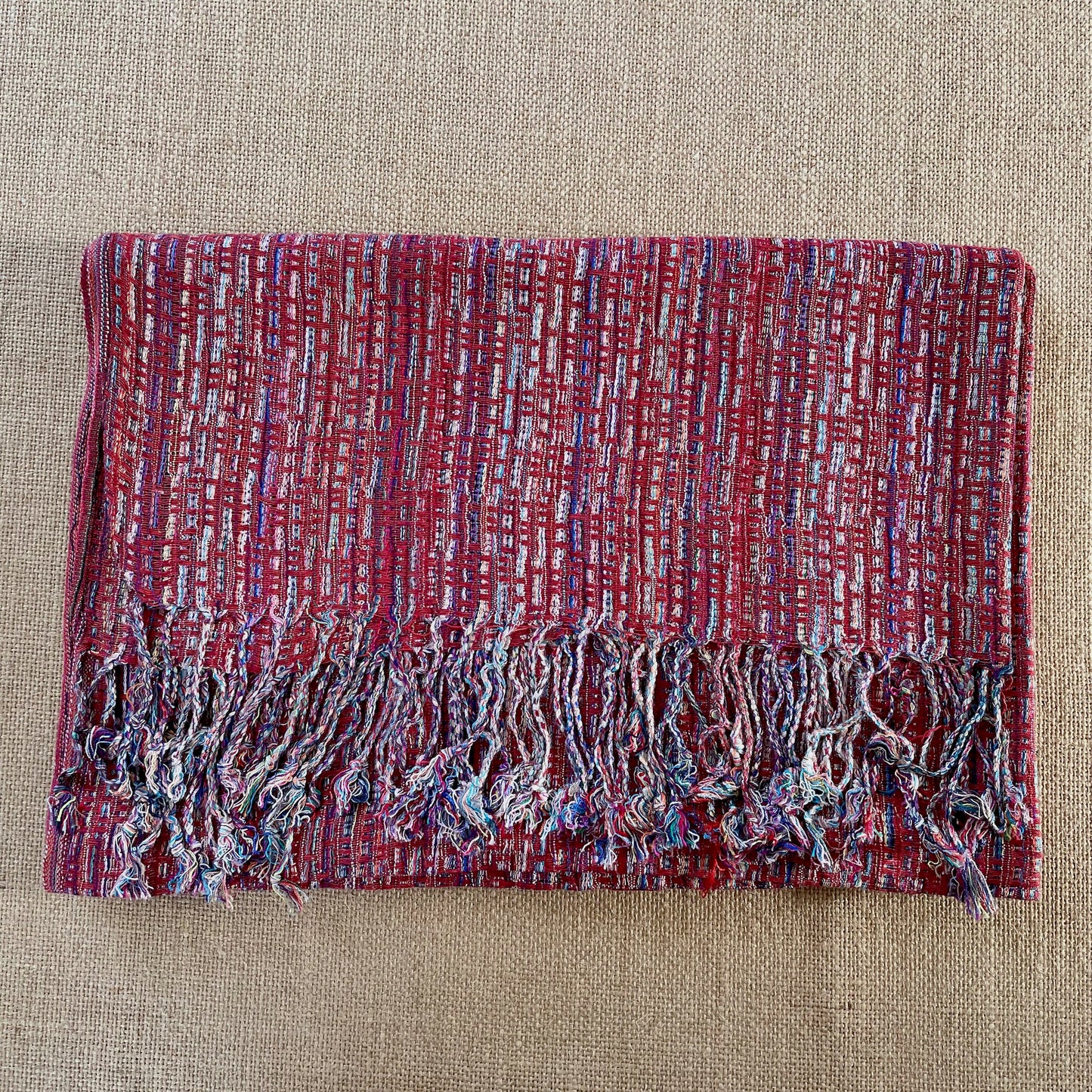 Woven Moroccan Pashmina Scarf in Red folded
