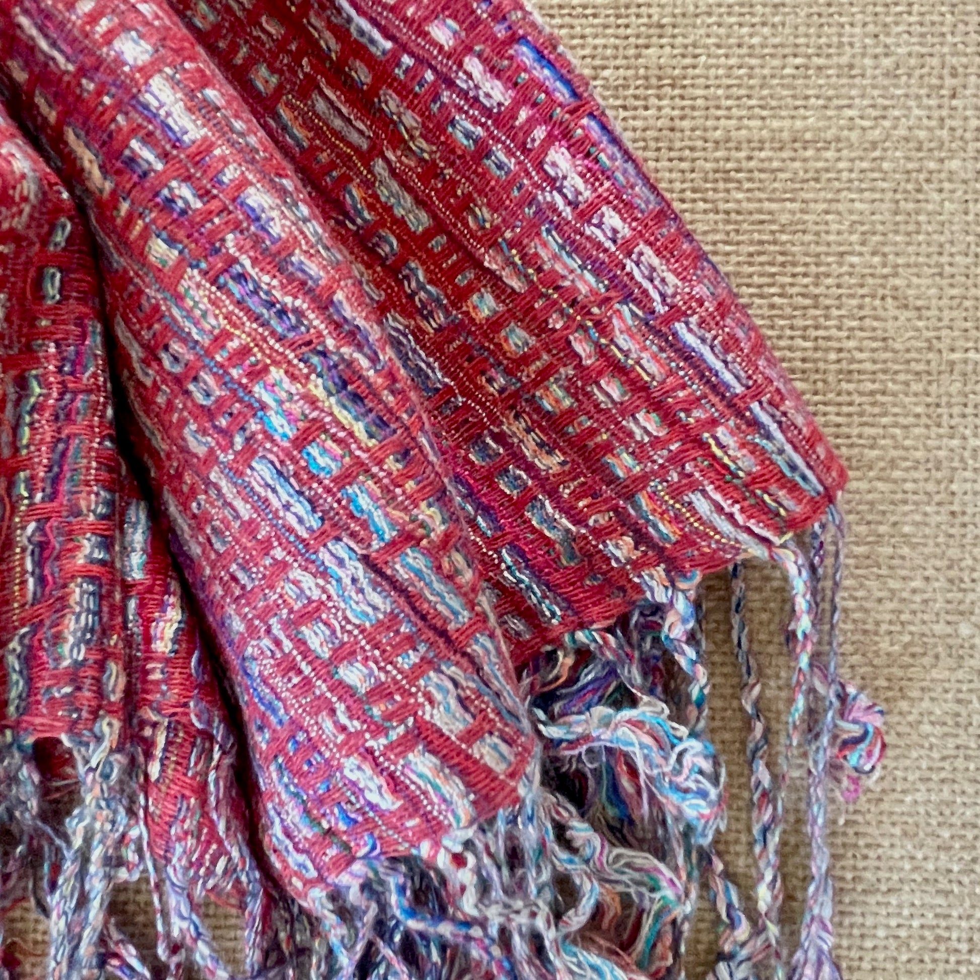 Woven Moroccan Pashmina Scarf in Red detail