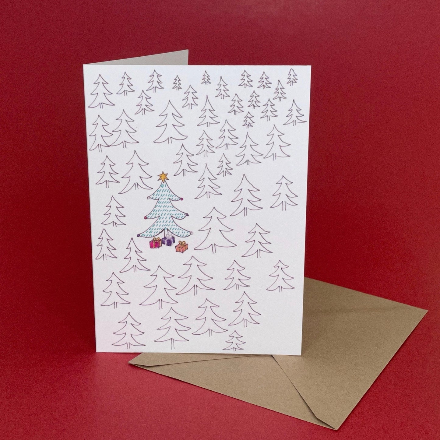 Festive Fir Tree 7x5 Card by Olivia Bishop with envelope