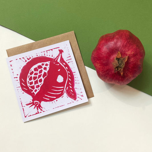 Pomegranate Linocut Greetings Card