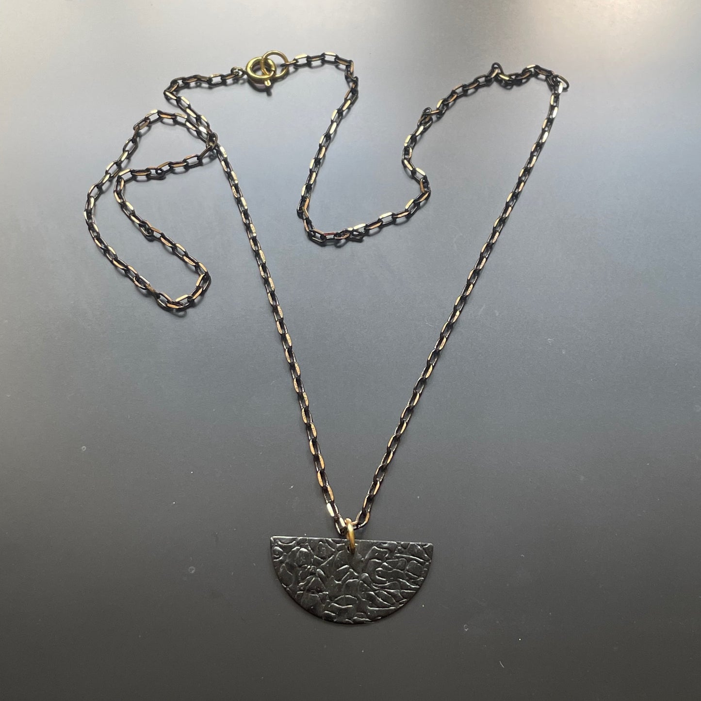 Oxidised Sparkled Brass Necklace with Semi-circle Pendant