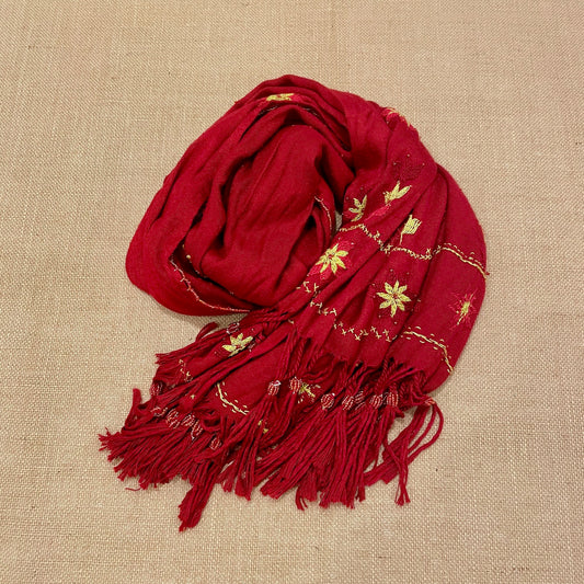 Bedouin Hand-embroidered Red Pashmina Scarf