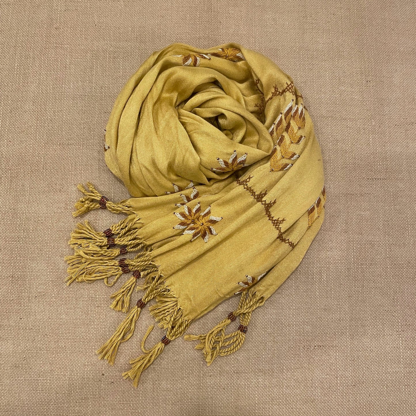 Bedouin Hand-embroidered Golden Beige Pashmina Scarf