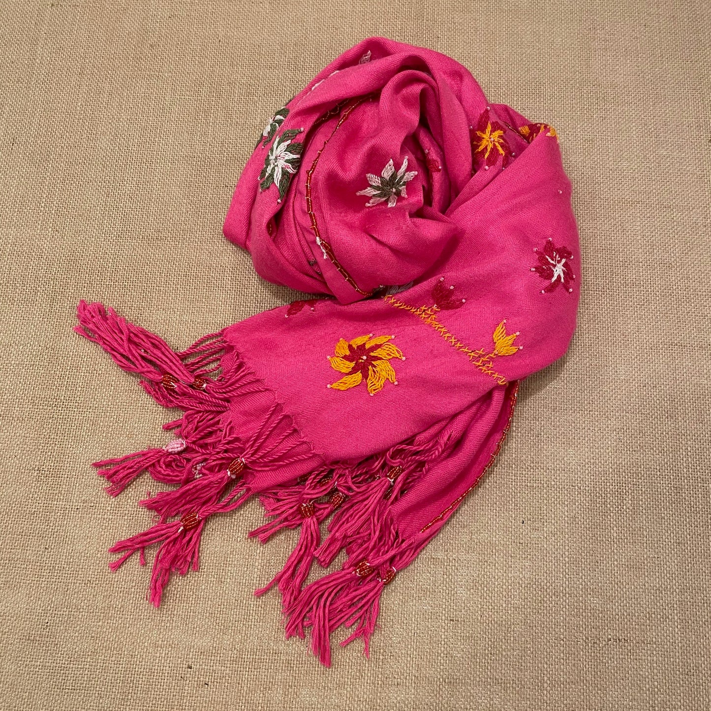 Bedouin Hand-embroidered Hot Pink Pashmina Scarf