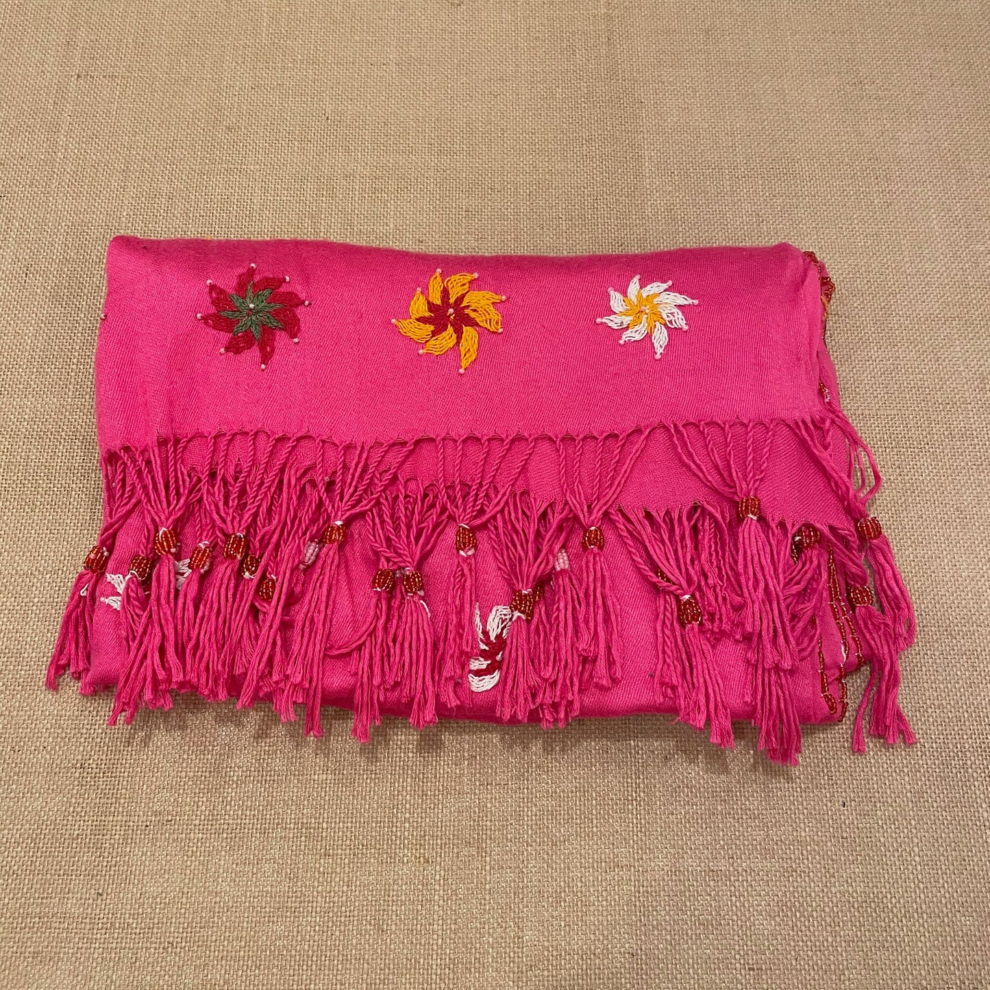 Bedouin Hand-embroidered Hot Pink Pashmina Scarf folded