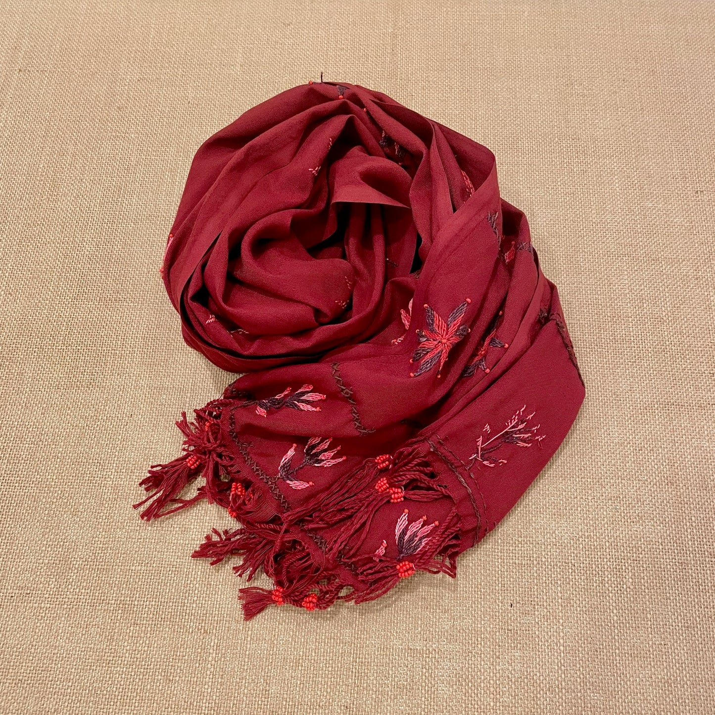 Bedouin Hand-embroidered Maroon Pashmina Scarf