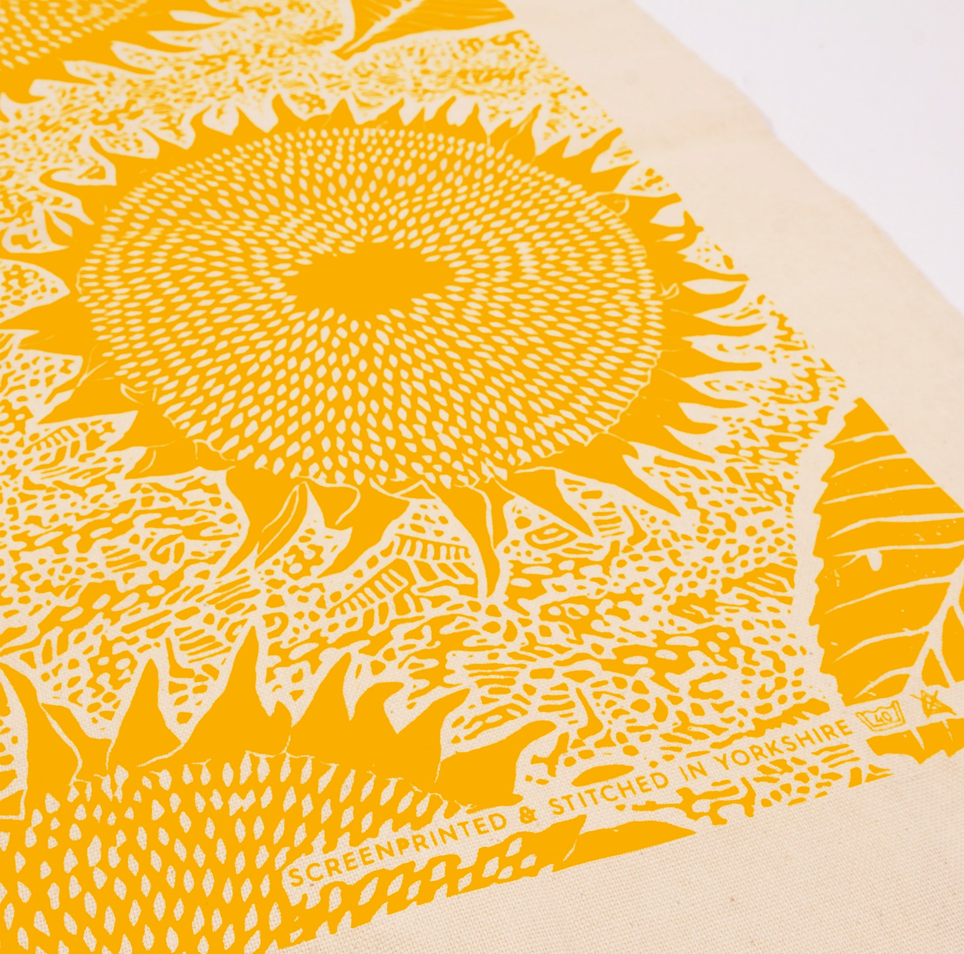 Screenprinted Sunflower Tea Towel detail