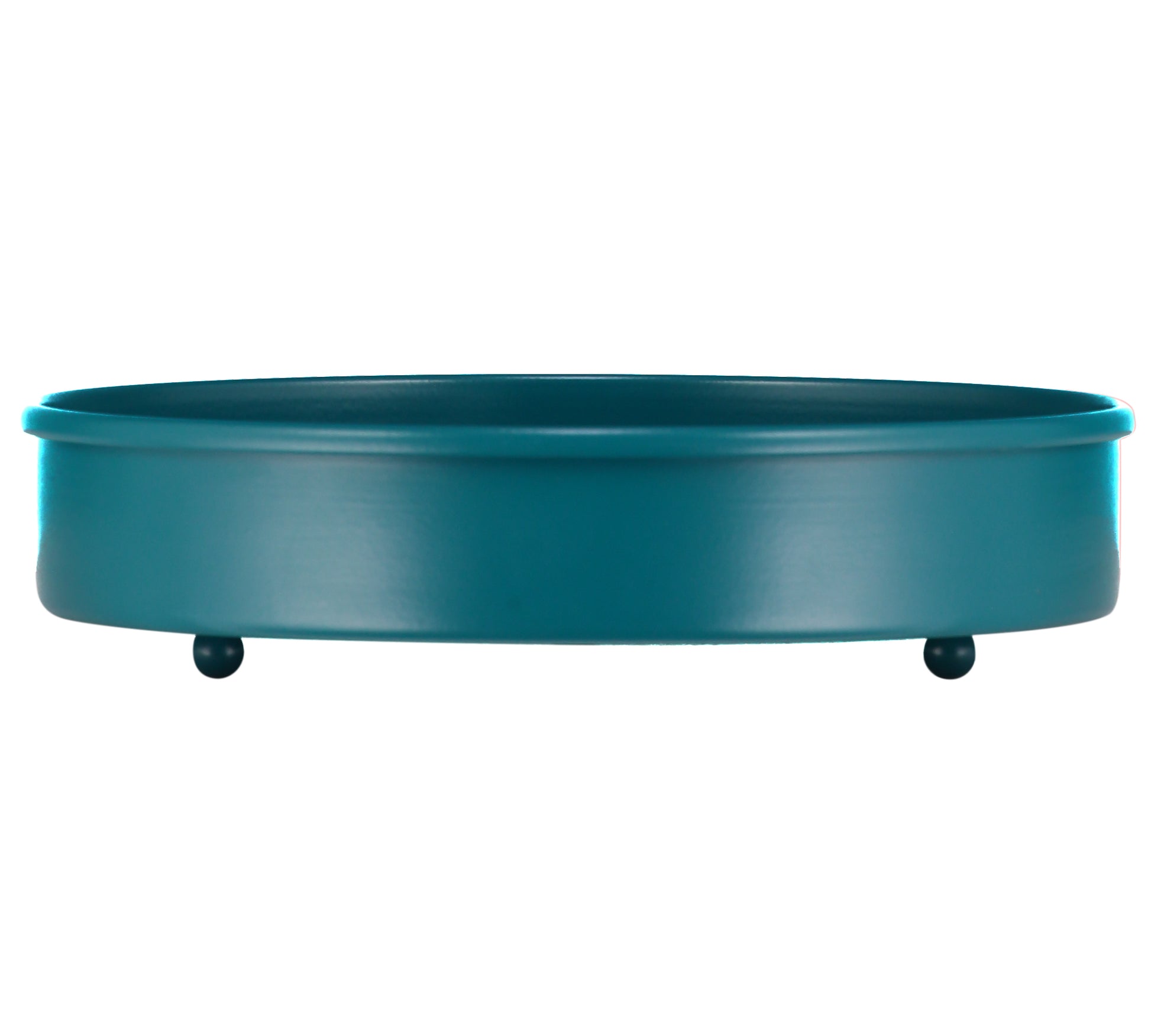 Round Petrol Blue Metal Candle Platter side view