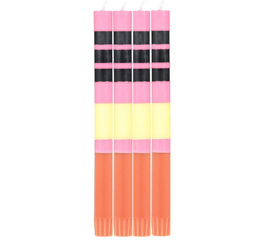 Set of 4 Striped Eco Dinner Candles in Neyron, Sulphur, Jet & Orange