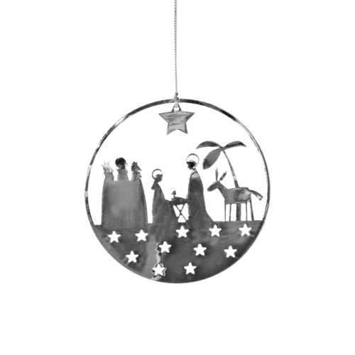 Round Metal Nativity Hanging Decoration